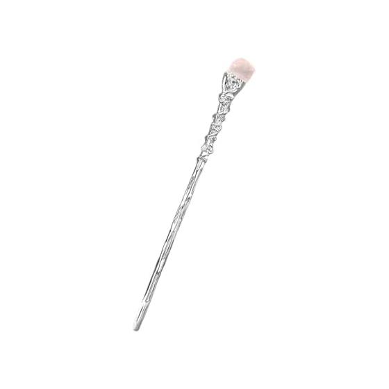 Kanzashi Hair Stick with Natural Stone (Rose/Ash Pink) - 17cm Brass Gold Plated, Simple Hair Accessory for Yukata, Kimono, Daily Wear, Gift for Women