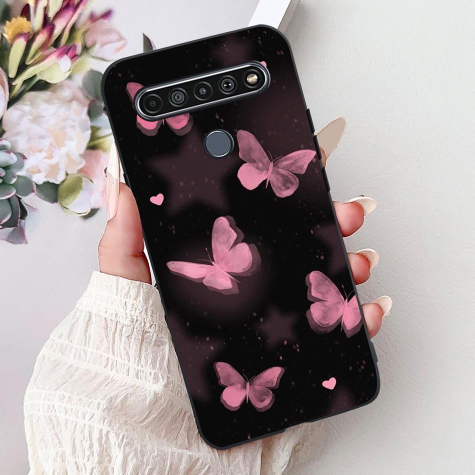 For LG K41S K51S 2020 Elegant Floral Cat Printed Phone Case For LG K41S K51S LM-K410 LM-K510 Black Silicone Soft Cases