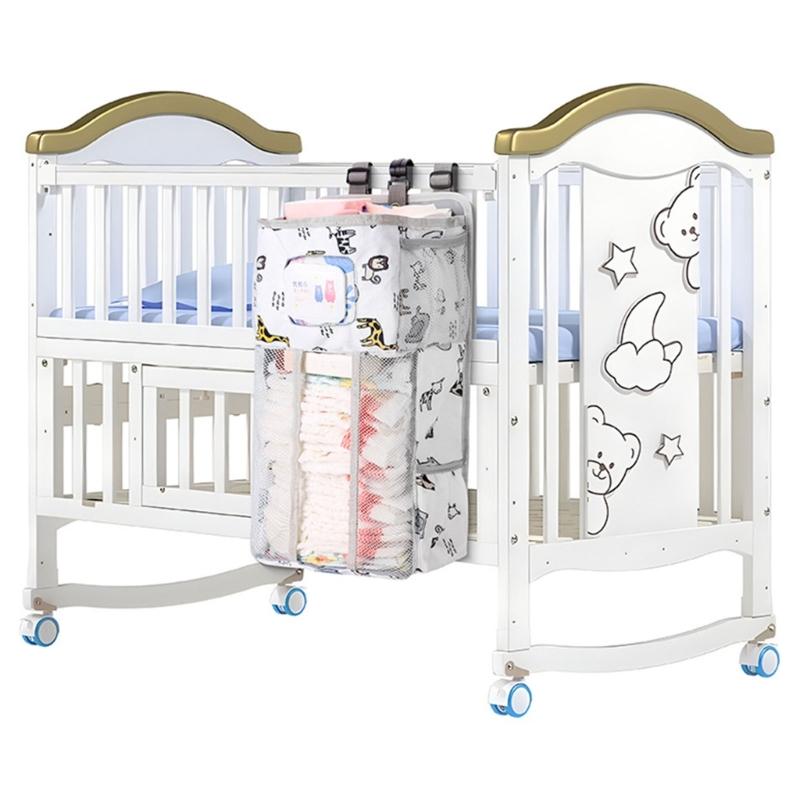 Multifunkční organizéry na pleny z oxfordské látky pro skladování u postýlky, pevná závěsná taška s bezpečným dvojitým hákem