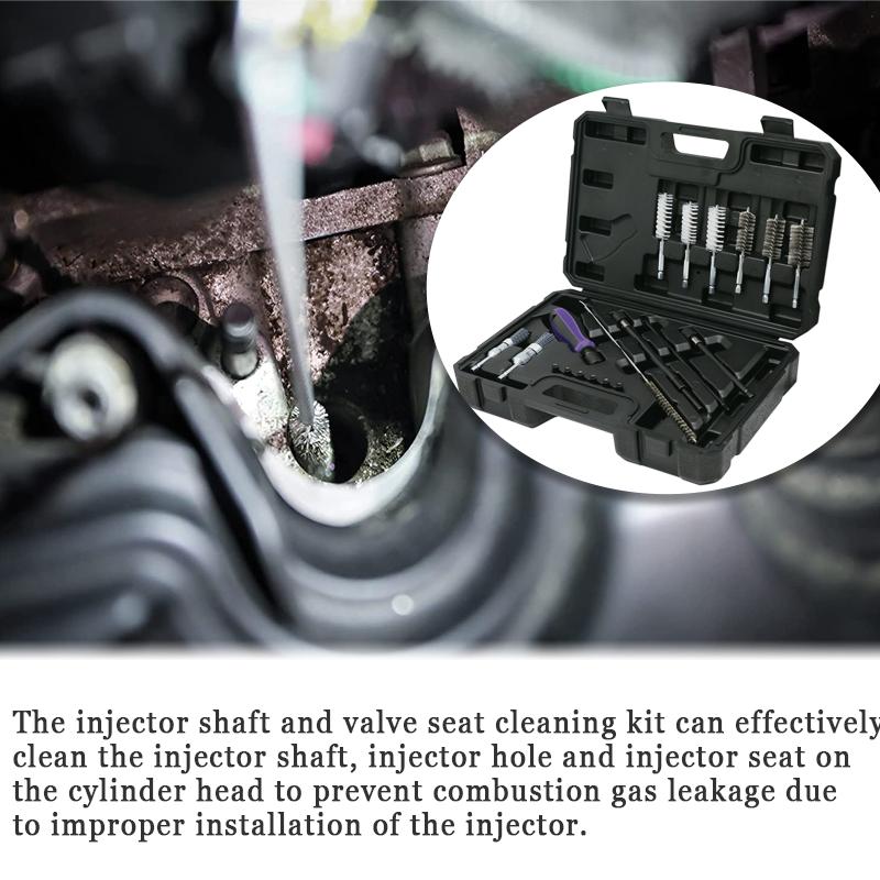 Universal Injector Seat Cleaning Set 19 Pcs Diesel Engines Sealing and Shaft Brush Kit