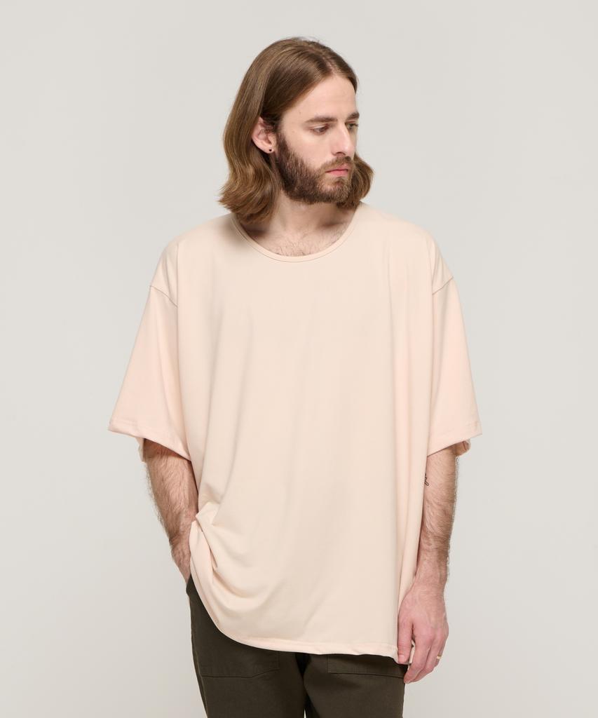 CARGOBROS Silket Loose Fit Crew Neck Short Sleeve T-Shirt (Beige)