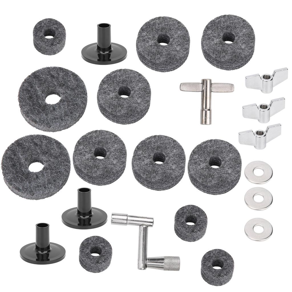 23Pcs Drum Felt Pad Cymbal Kit Non Slip with Base Wing Nuts Washer Percussion Accessories