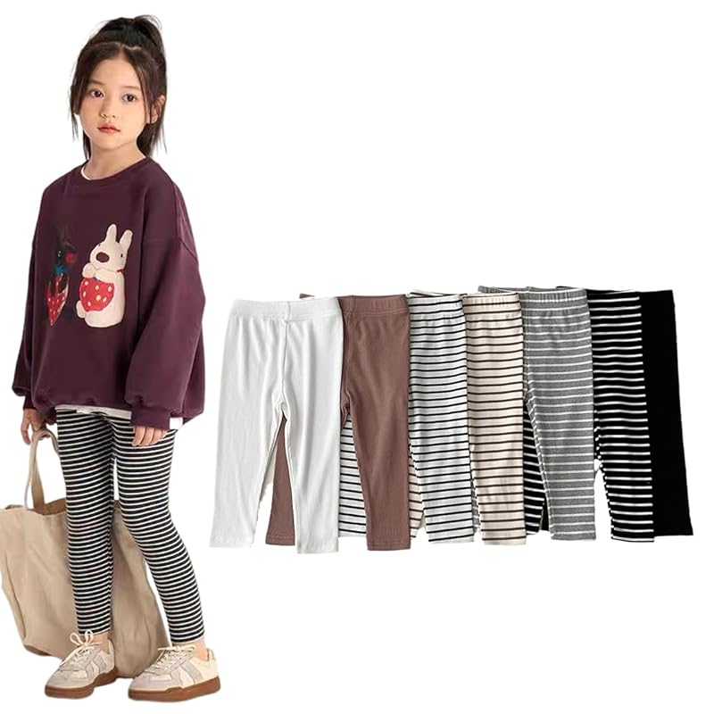 

[ZGKULAEAOW] leggings 10 minute length child border thin ribs baby spats long pants kids boy girl extend cotton Going to school (110cm, border &