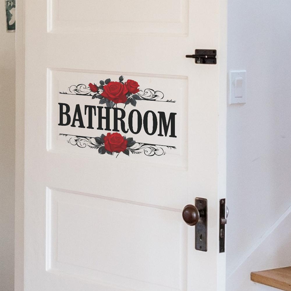 Roses, Bathroom English Slogan, Door Stickers, Home Decoration Wall Stickers
