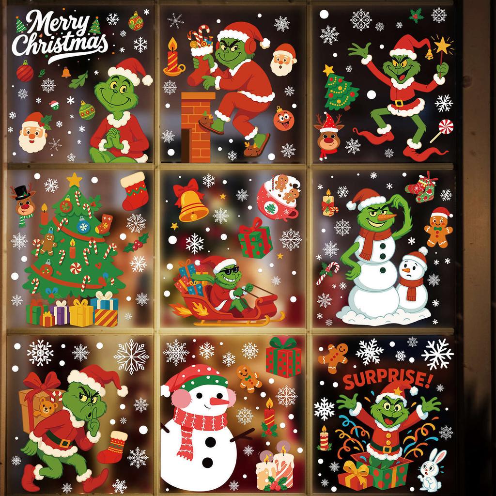 Christmas Decoration Snowman Grinch Static Stickers Christmas Supplies Snowflake Stickers