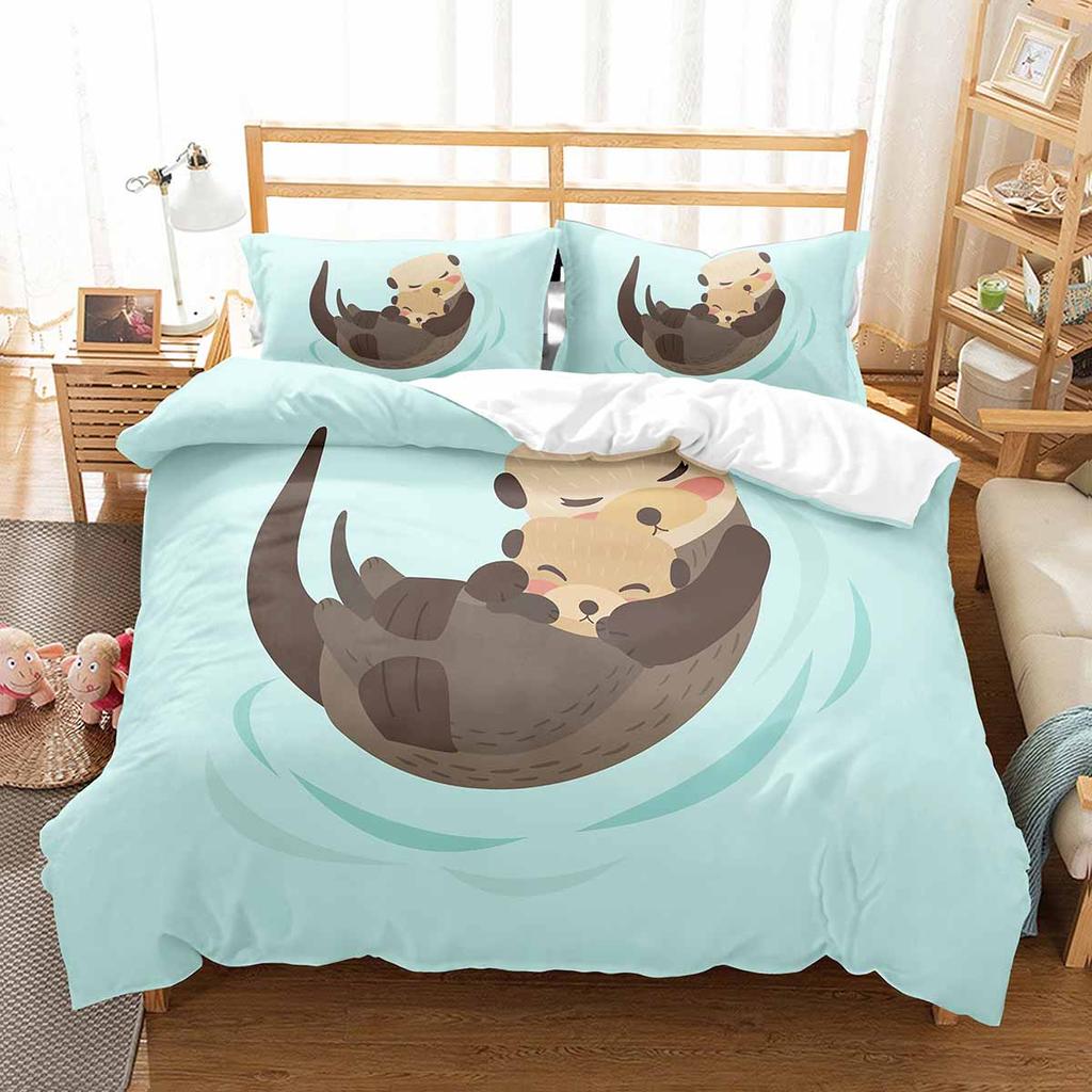 Set Husă Plapumă Vidre de Mare Animale Marine Drăguț Kawaii Husă Plapumă Mărime King Queen Dublu Pentru Copii Băieți Fete Adolescenți Set de Lenjerie de Pat