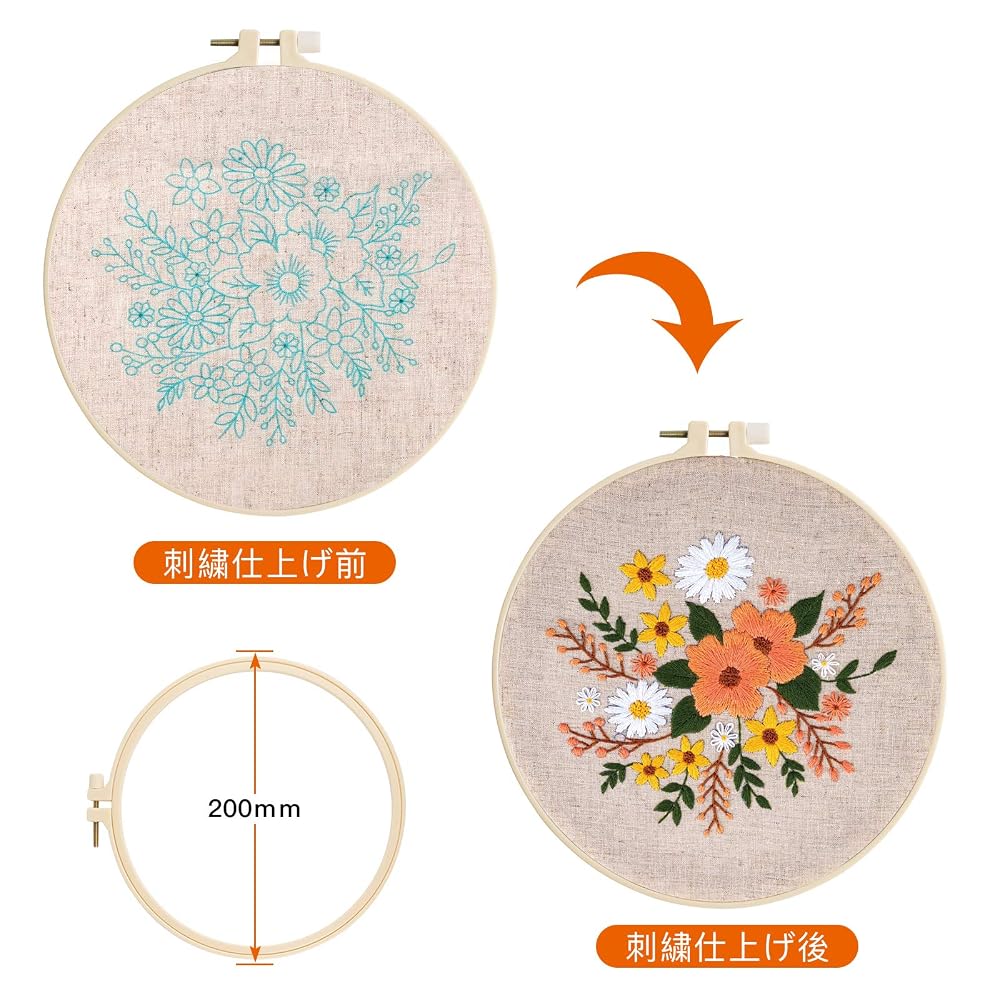 TuxFezug Embroidery Kit DIY Cross Stitch Set for Beginners with Tools (Multicolor Flowers & Leaves, 3 Sets)