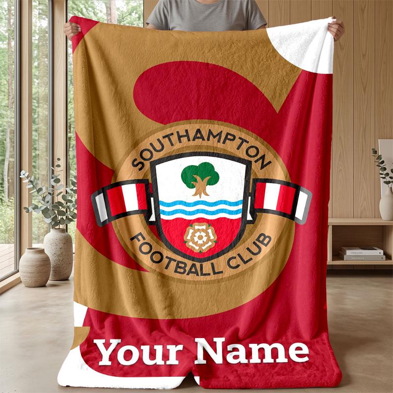 Coperta in Flanella Southampton FC con Testo Nome Personalizzato Logo Calcio Coperta in Pile Personalizzata Regalo Speciale per Divano Camera da Letto Casa