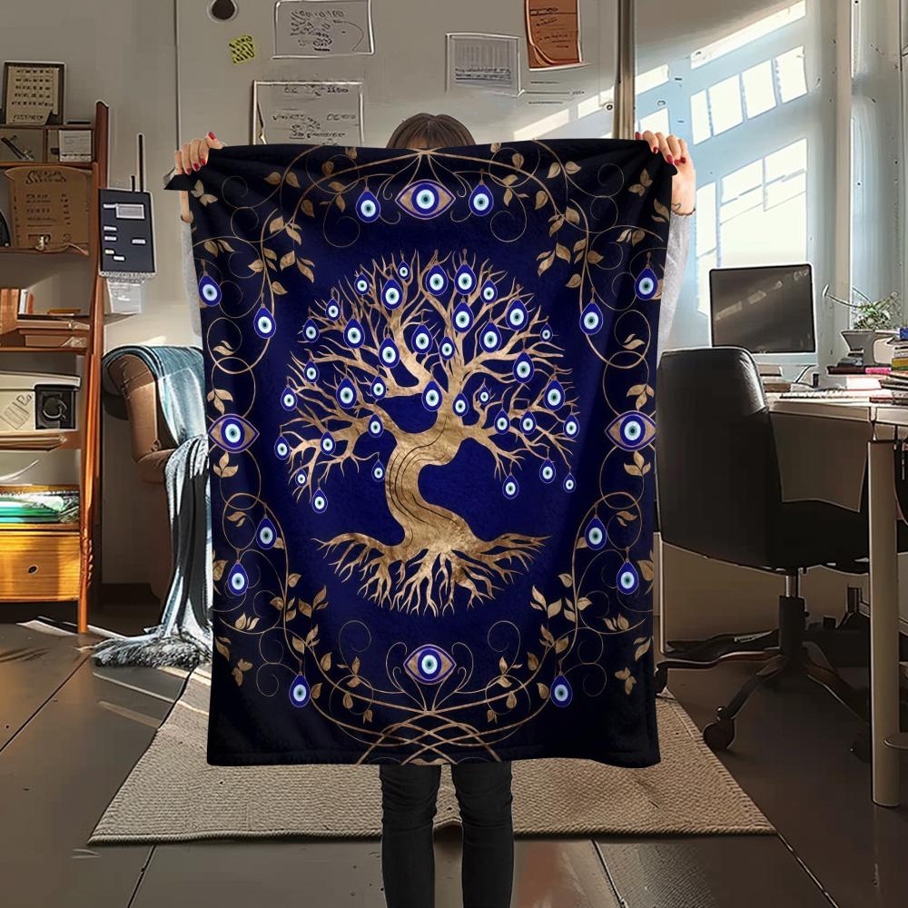 1PC Nazar Boncuğu Print Flannel Blanket, High quality All Seasons, Home Decor, Warmth and Comfort, Perfect for Christmas Gifts