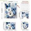 1/3/4pcs, Fashionable and Simple Blue Butterfly and White Flower Bathroom Set - 2D FLAT Shower Curtain, Bath Mat, Toilet Lid C