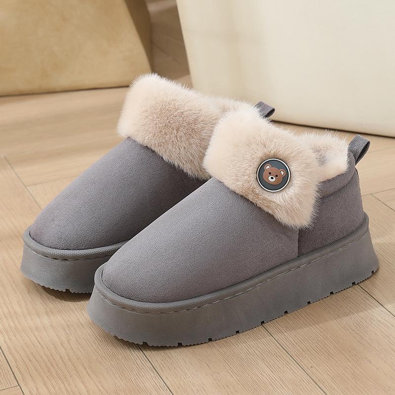2024 Men's and Women's Cross-Border Winter Cotton Slippers with Heels, Thick Soles, Velvet Lining, Waterproof PU, Outdoor Wear.