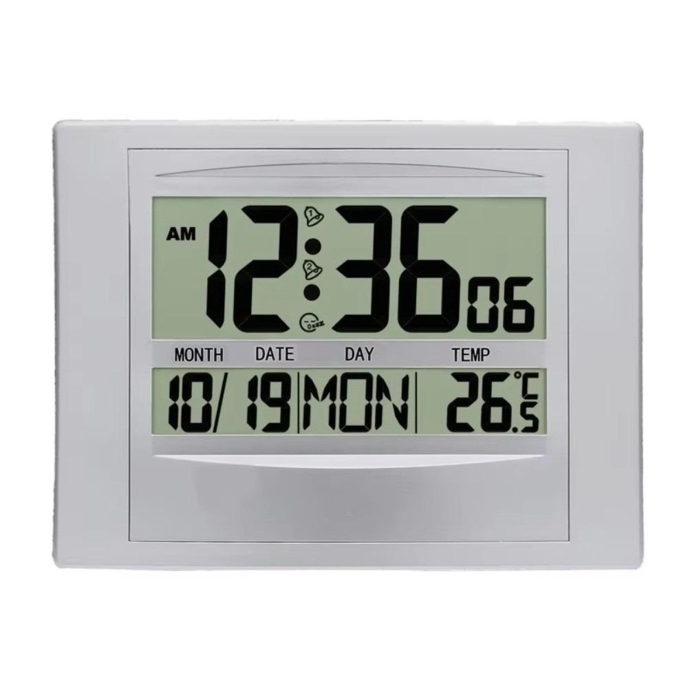 

Large Display Digital Wall Clock Date Display TEMP Display LCD Alarm Clock Week Display 2 Alarms Table Clock серебряный