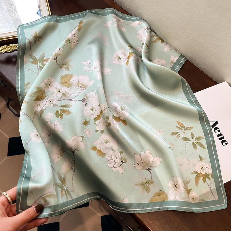 New Silk Silk Scarf Women's Spring Fashion Elegant Peony Plain Crepe Satin Silk Scarf 100% Mulberry Silk Square Scarf 53 Silk Scarf