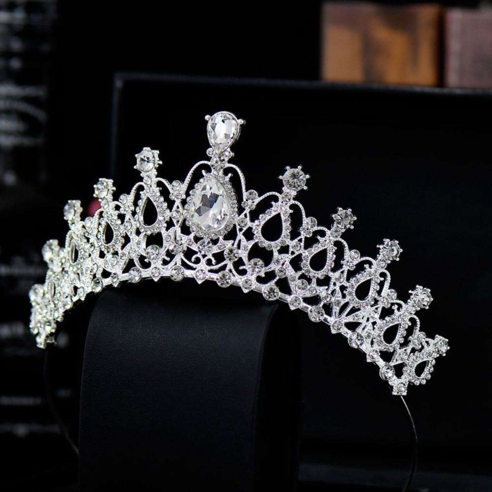 Metal Princess Tiara Round Tiaras Rhinestone Crown Vintage Baroque Crown  Women