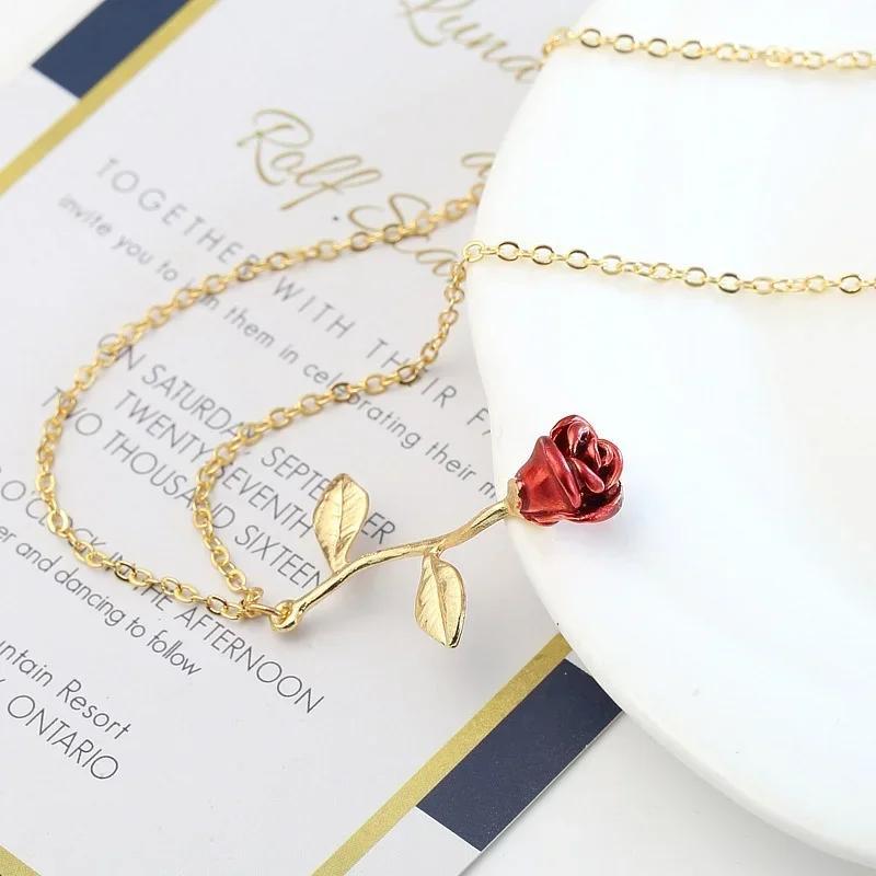 

Fancy Retro Rose Imitation Gold Silver Necklace Pendant Long Chain Pendant Simple Romantic Necklace For Women Creative Gifts