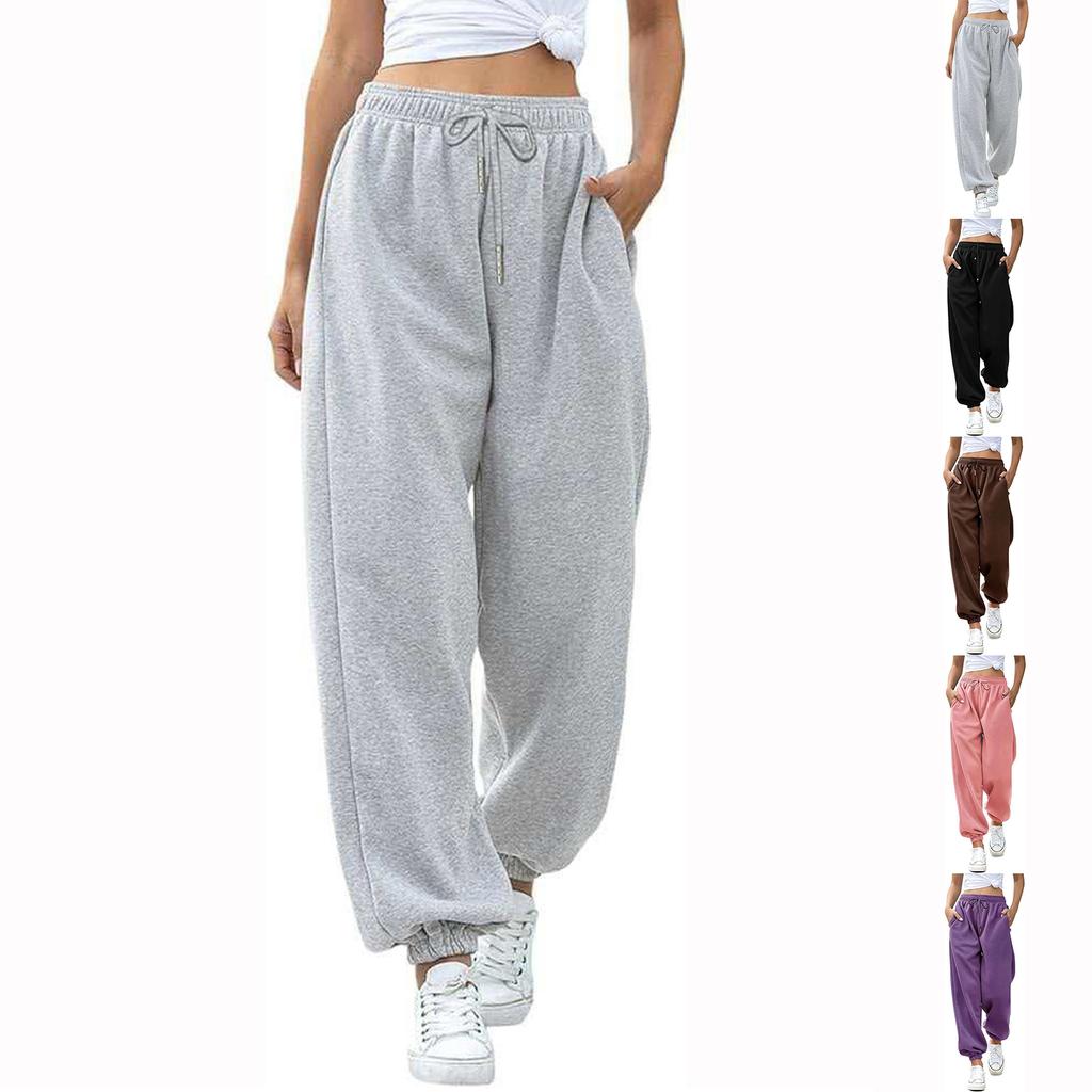 Damen Color Kordelzug Locker Sitzende Jogging-Sweatpants mit Elastischen Bündchen