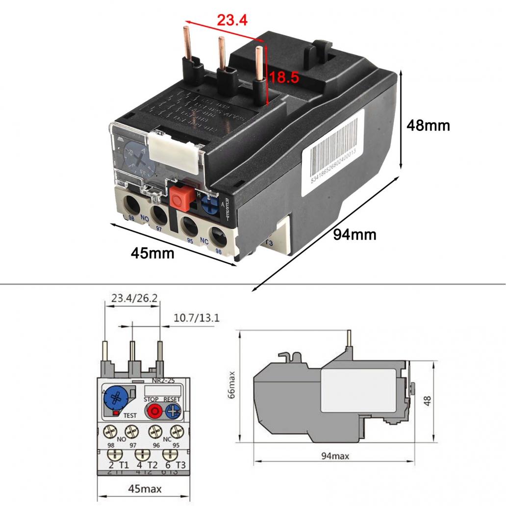 

0.1-25Amp Motor Relay 3 Phase AC 50Hz/60Hz FR NR2-25 2.5-4 Amp