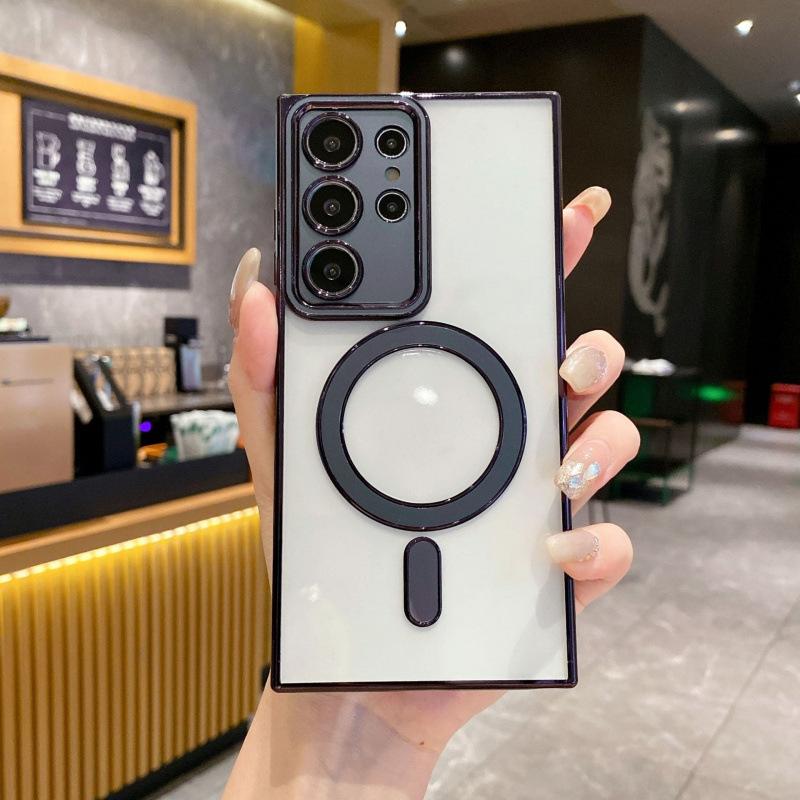 

Suitable for Samsung S25 Ultra Mobile Phone Case Transparent Macaron Electroplated Magnetic Charging S24 Anti Fall Soft Shell Jacket S23FE