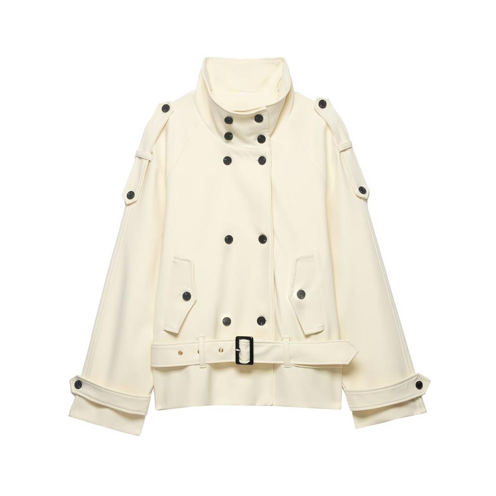 New European and American style stand-up collar double-breasted fashion lace-up trench coat