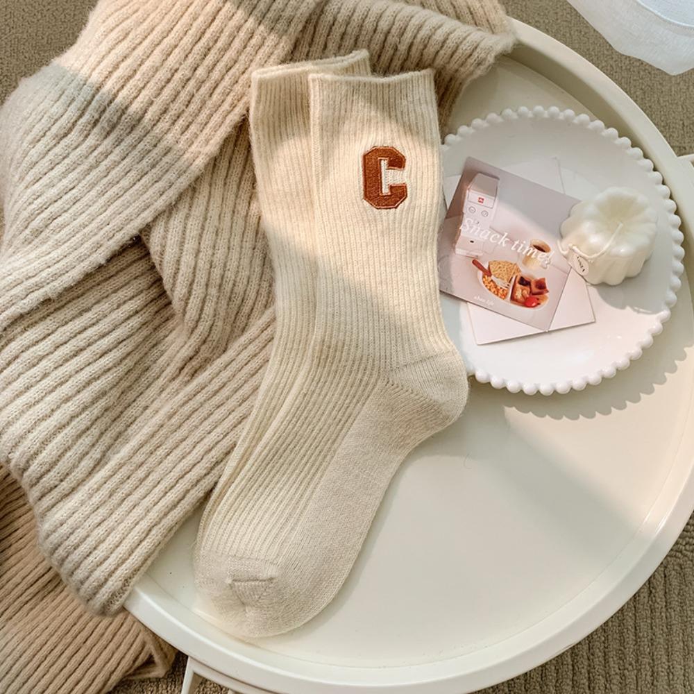 Polyester Wool Snow Boot Socks Solid Color Winter Warm Thick Socks Fashion Women Wool Socks  Women
