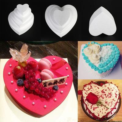 Heart Shape Cake Foam Mould Kitchen Accessories Sugarcraft Dummy Party DIY Practice Model Polystyrene Styrofoam 4/6/8/10 Inch