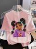 Girls' Summer Crew-Neck Short-Sleeved Top New Black Girls Cute Top Girls Clothes Cartoon Print T-Shirt Top Children's Clothing