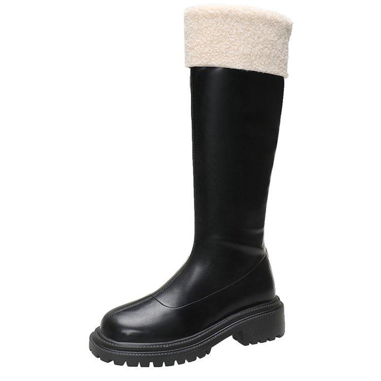 

Сапоги из овечьей шерсти. Новые детские сапоги из бархата и хлопка на осень и зиму. Узкие высокие рыцарские сапоги на толстой подошве. 35 чёрный