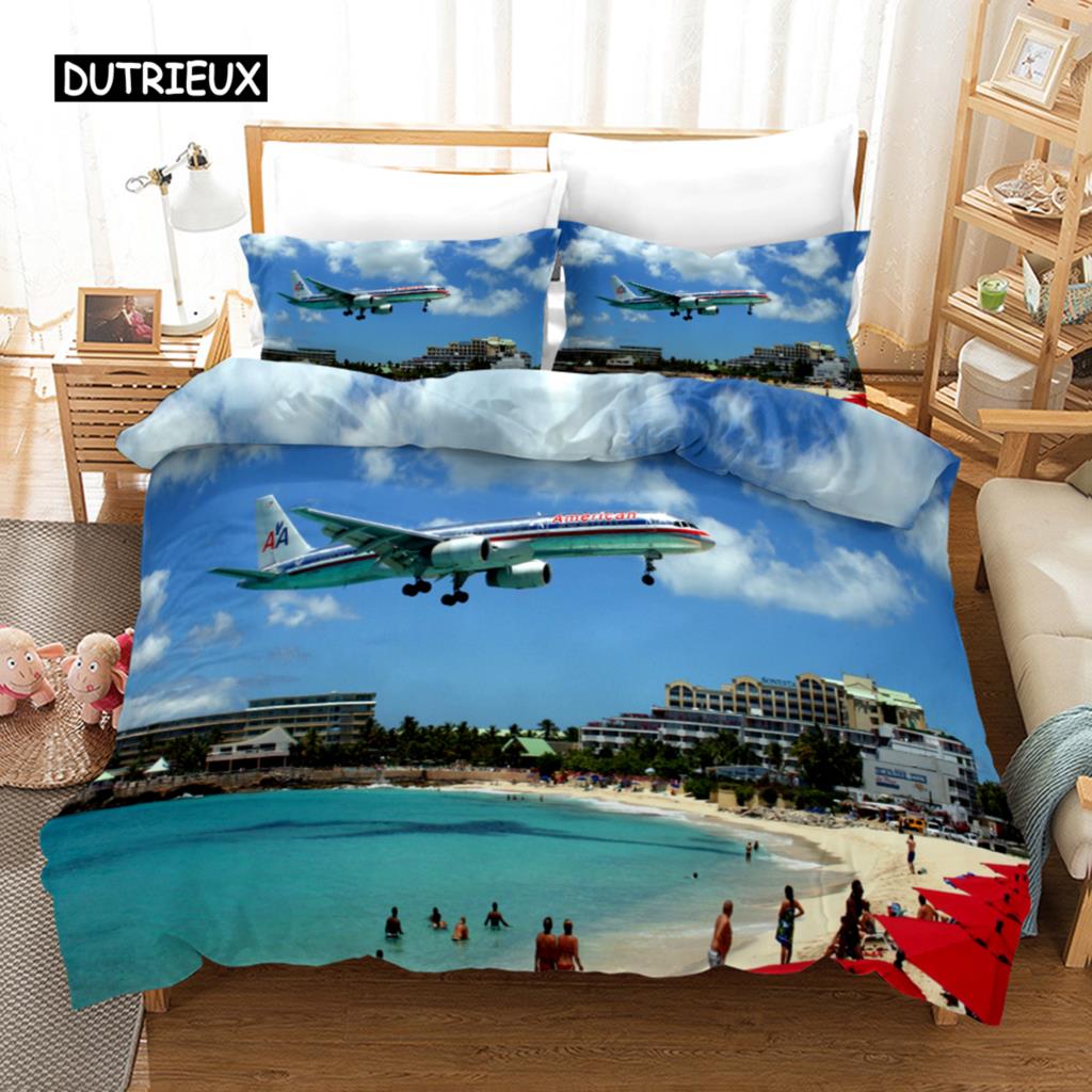 Flygplan Påslakan Flygande Plan Sängklädesset för Barn Pojkar Flicka Polyester Flygplansmönster Täcke Dubbel Queen King Size