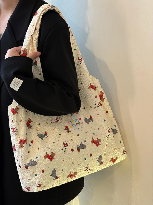 Korean cute cartoon puppy canvas bag new small fresh shoulder handbag niche large-capacity tote bag