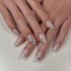24Pcs French Glitter Snowflake Diamond Nude Christmas Press On Nails Removable False Nails For Women And Girls