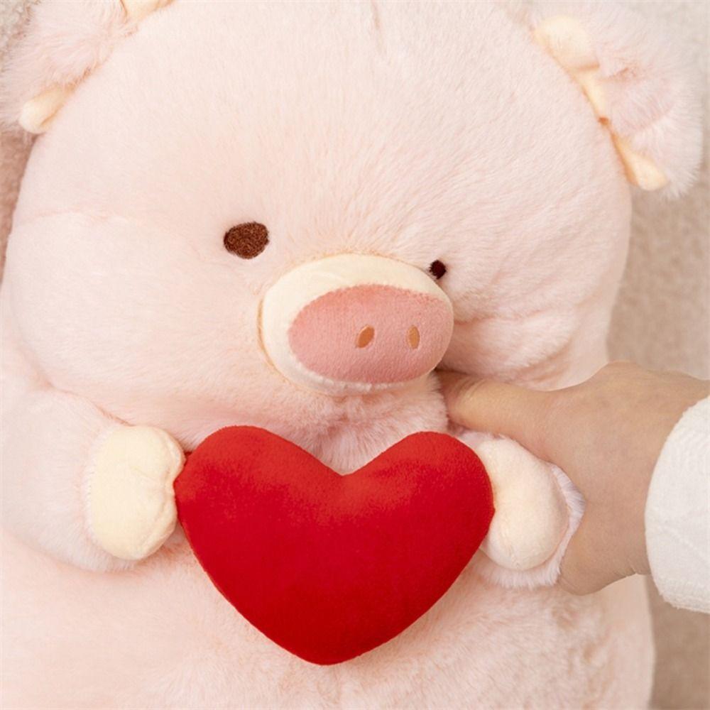 Peluche Simulation Pig Doll Toys Hug Red Heart Stuffed Pig Plushie Doll  Birthday Parties