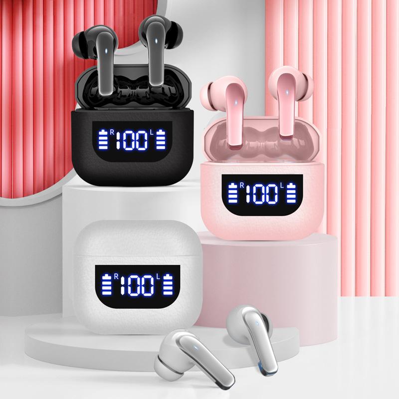 Wireless Earphone 40dB Noise Cancelling Bluetooth 5.3 Headphone with LED Display HD Call Earbuds for Business Office Travel Game