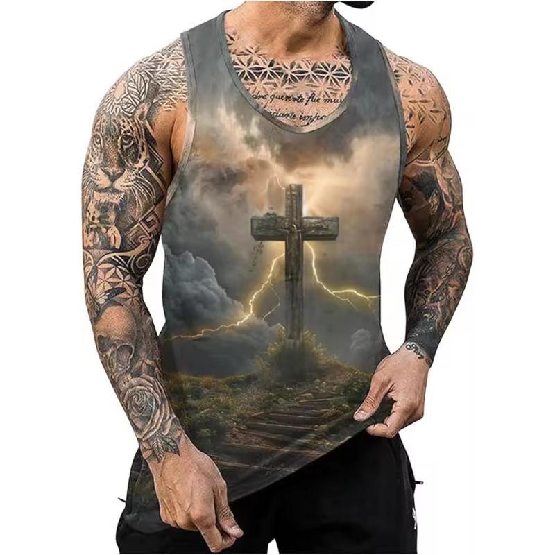 Sommer Kreuzmuster 3D Druck Herren Tanktops Harajuku Bedruckte Weste Fitness Gym Muskel Lässig Ärmellos Herren T-Shirt Weste L