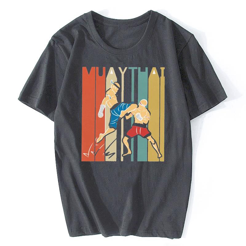 Handsome Male Vintage Muay Thai Martial Arts Lover Tshirt Short Sleeves Cotton T-shirt Graphic Fighter Workout Trainer Gift Tee