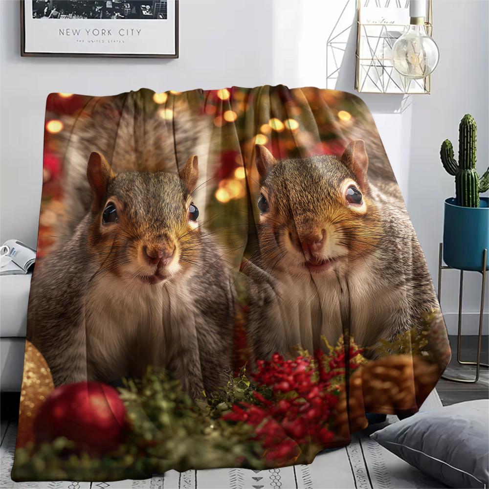 Two Squirrels,pattern Flannel Blanket, High quality Comfortable for All Seasons, Home Decor, Warmth and Comfort, Perfect for Gifts.