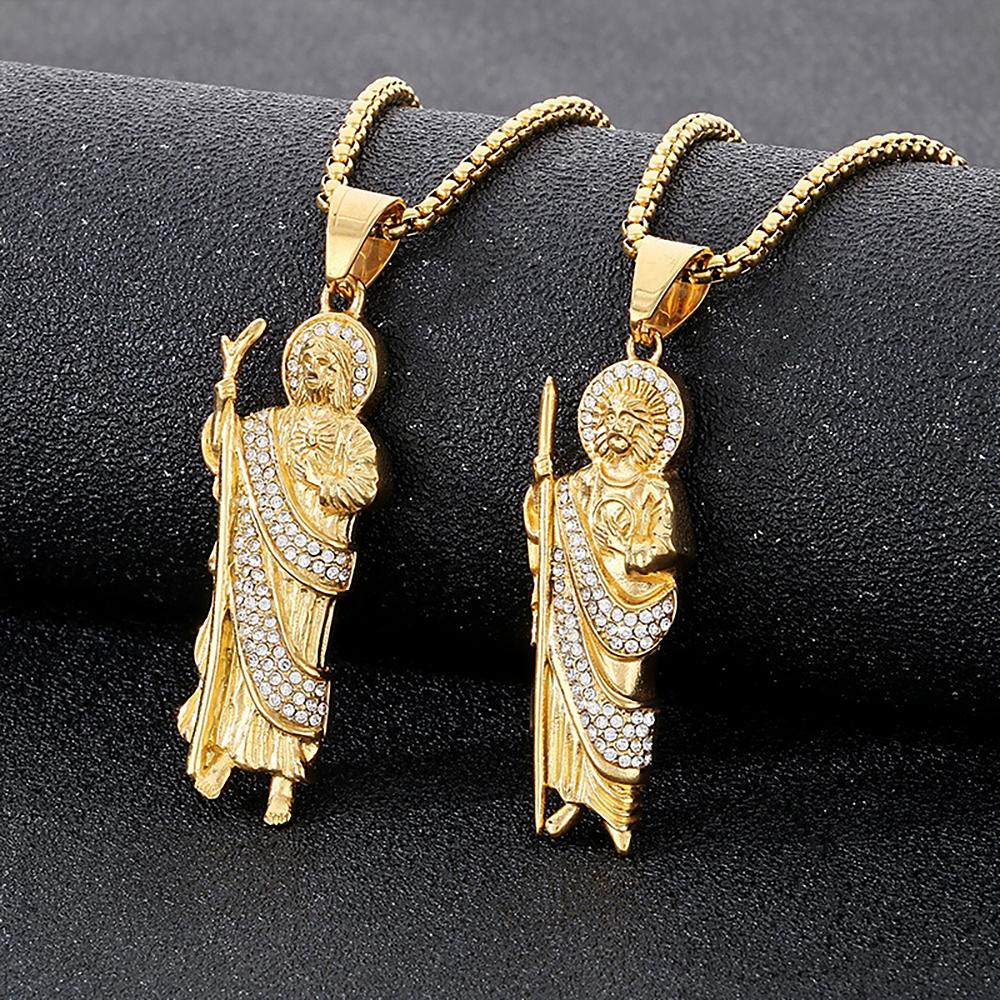 Vintage Mode San Judas Tadeo Anhänger Halsketten Für Männer Frauen Edelstahl Heiliger Judas Thaddäus Halskette Religiöser Schmuck