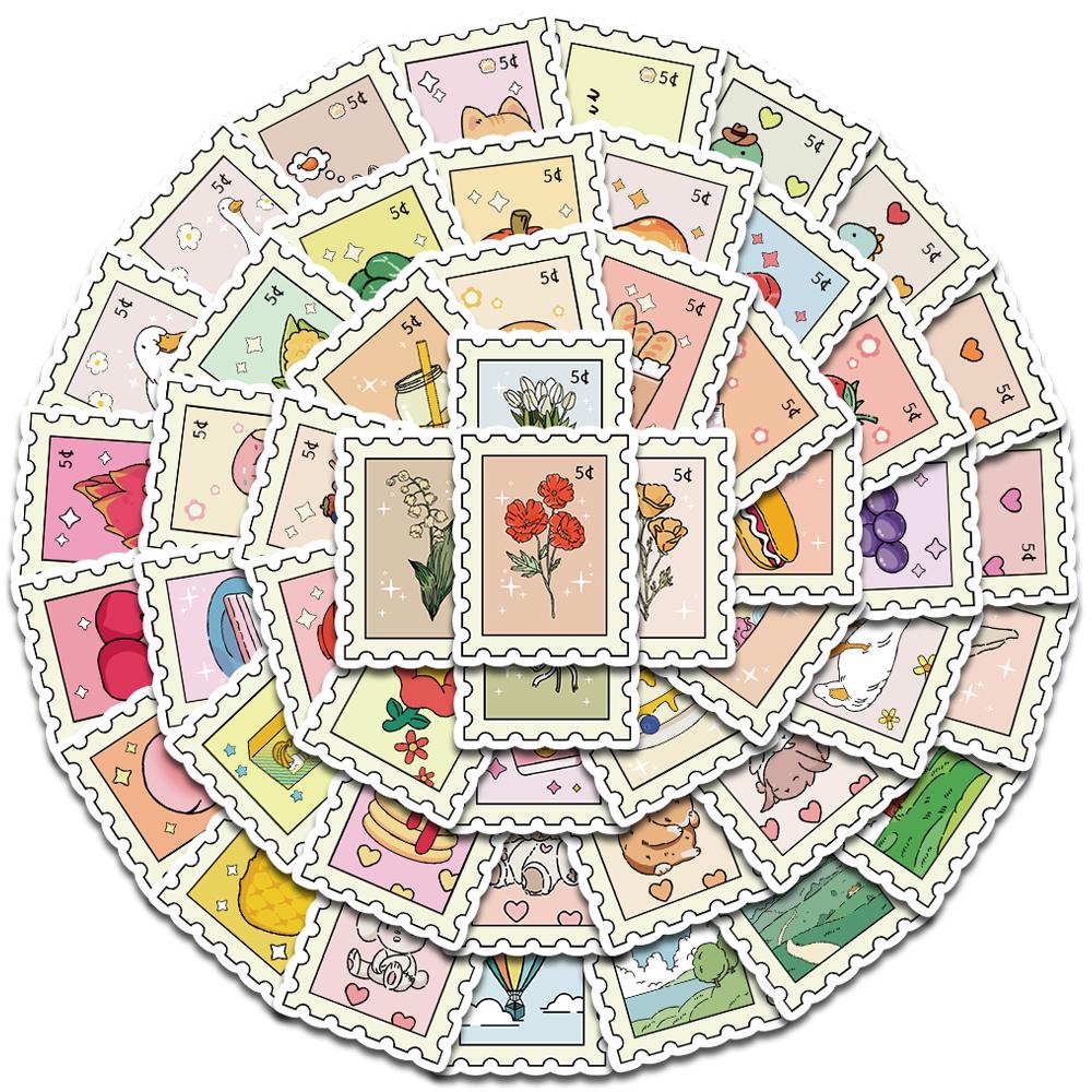 

50PCS Small Fresh Stamp Stickers Aesthetic Harajuku Streetwear Phone Scrapbook Y2k Fashion Wall Room Bar Pretty Bedroom Sticker