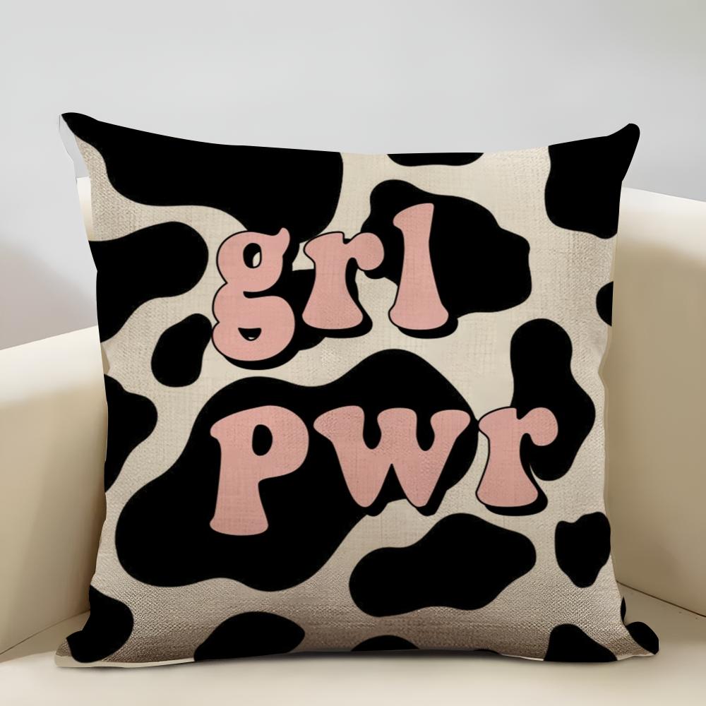 Cow Print Cushion Cover Household Decoration Linen Sofa Cushion Cover: Skin-Friendly & Breathable with Invisible Zipper