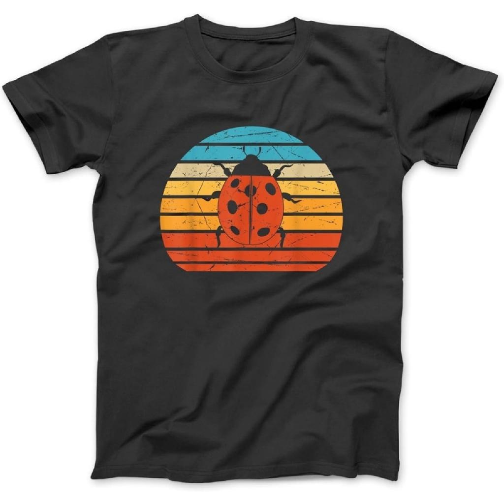 Joaninha Retro Vintage Anos 60 70 Pôr do Sol Inseto Homens Mulheres Camiseta SPT Masculina Feminina Unissex Manga Longa Regata Moletom Preto