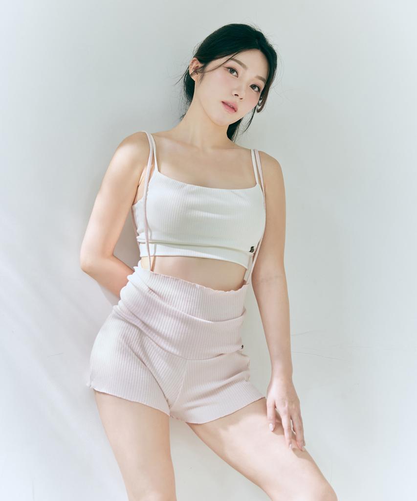 Foriz [Daisy Warm-Up Pants_Milky Pink] Multi-Strap Ribbed Cover-Up Shorts