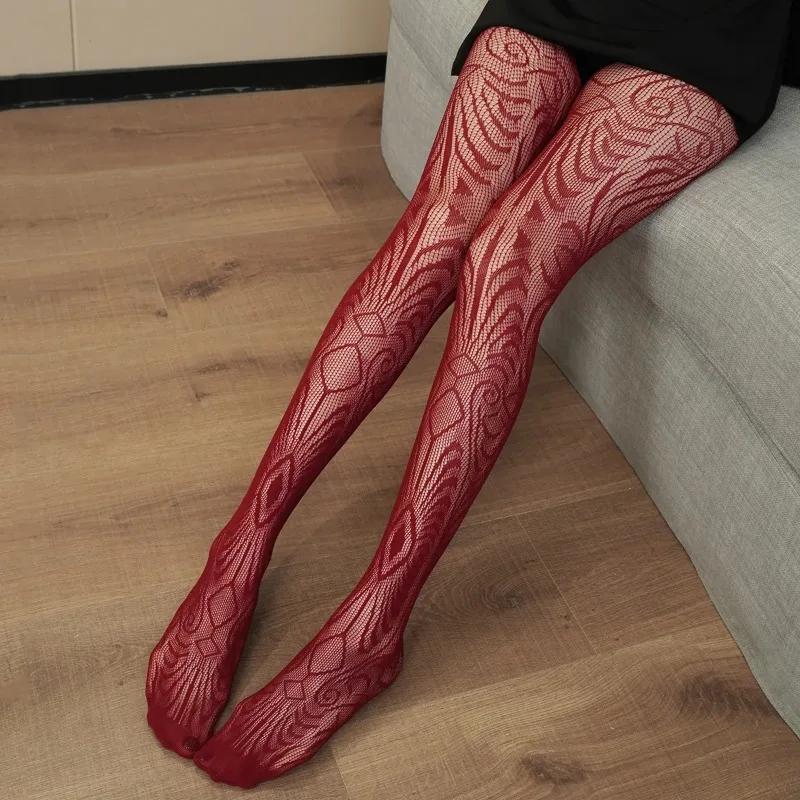 

Lolita Sweet Girls Punk Style Floral Tights Colorful Thigh High Stockings Classic Y2K Hollowed Out Lace Mesh Bottomed Pantyhose One Size