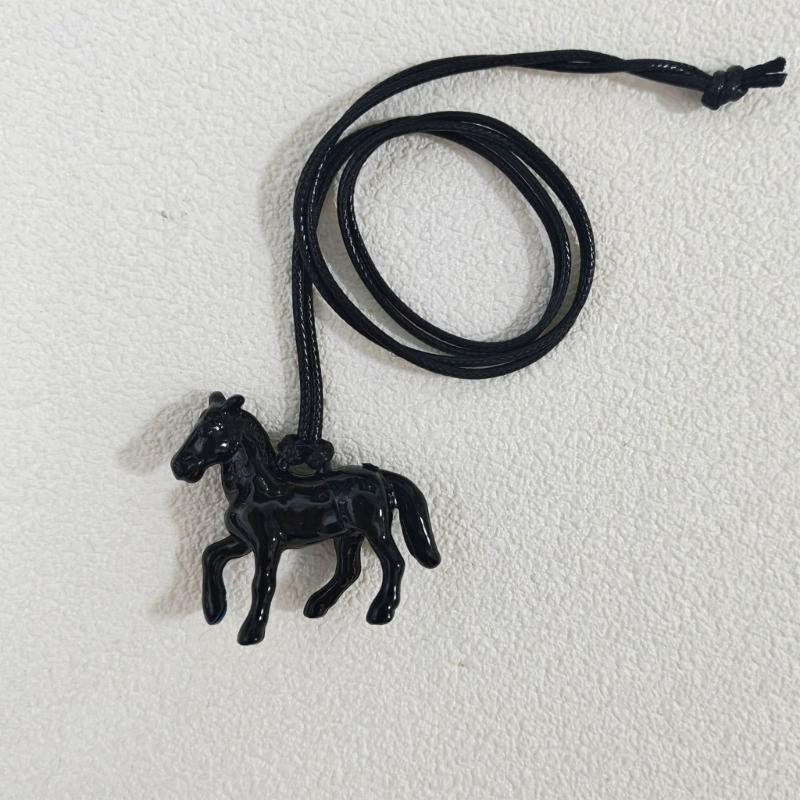 Versatile Long Pendant Necklace Featuring Horse Design In Vibrant Acrylic On Soft Leather Rope for Various Outfits