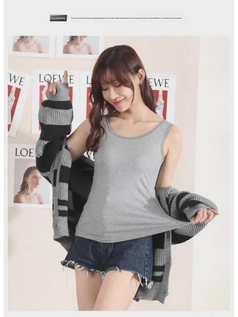 Damen Modal Geripptes Tanktop mit breiten Trägern und Spitzenbesatz - Frühling/Sommer Übergröße Lockere Passform