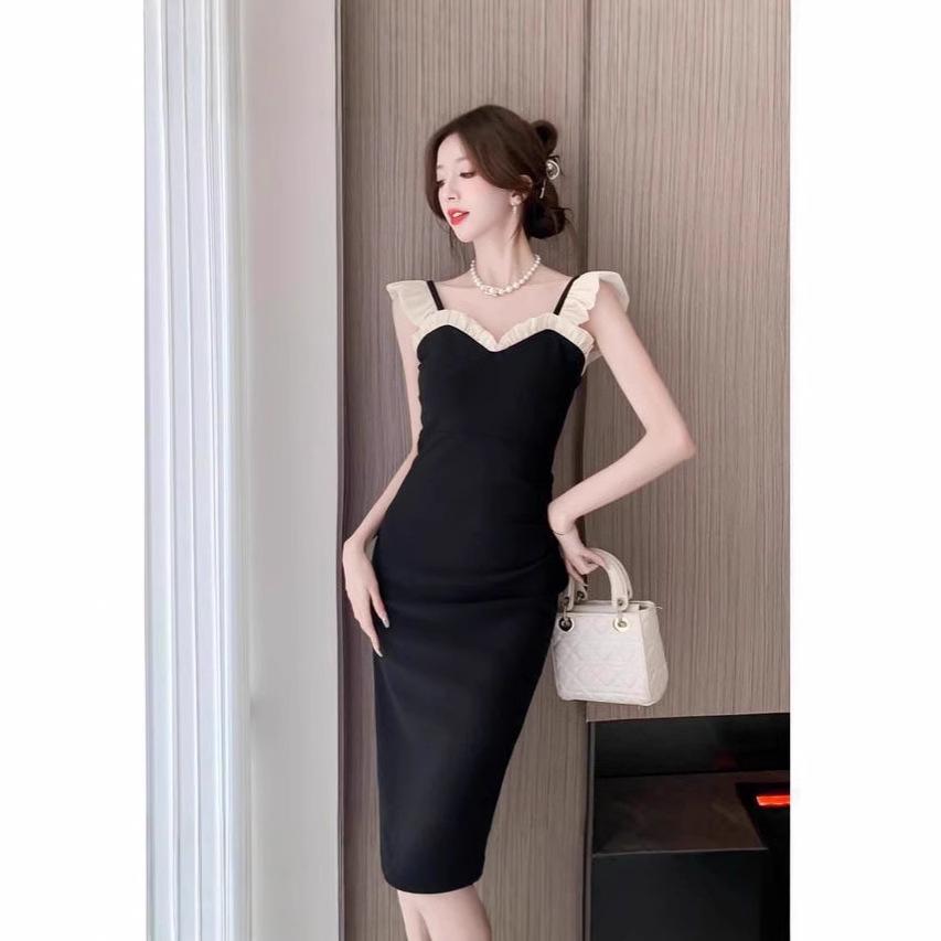 2025 French Little Black Dress: Sexy Wood Ear Edge, Slimming Waist, Slit Bodycon