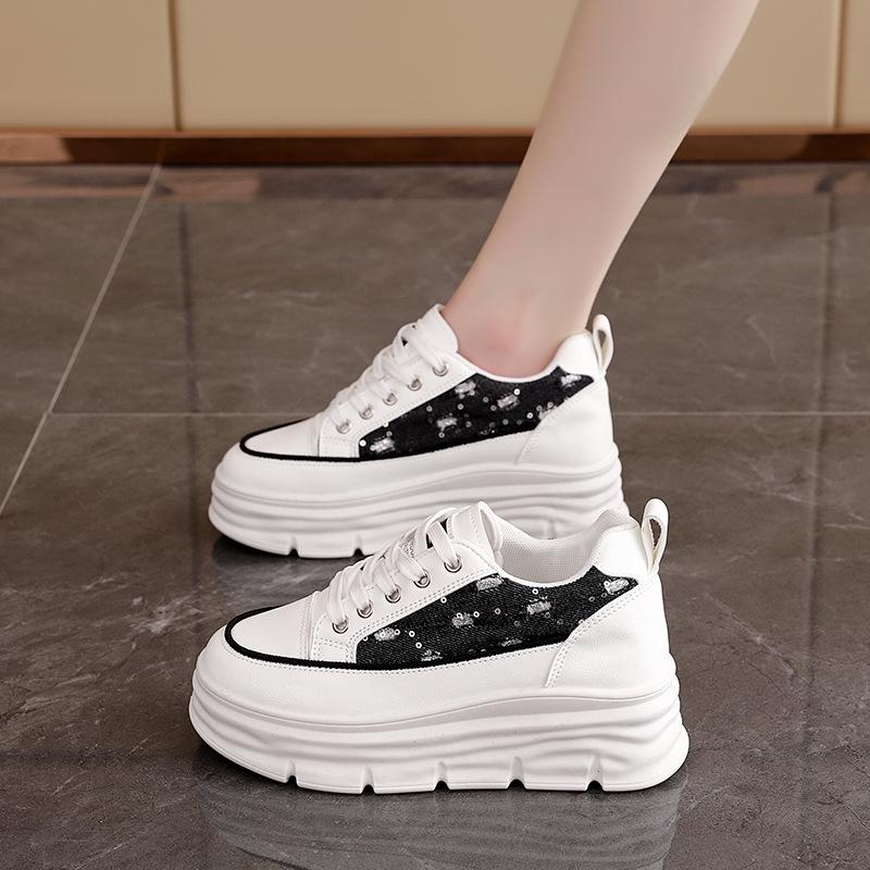 

2025 spring new small thick sole inner height increase 6cm board shoes breathable casual sports little white shoes women CY708 40