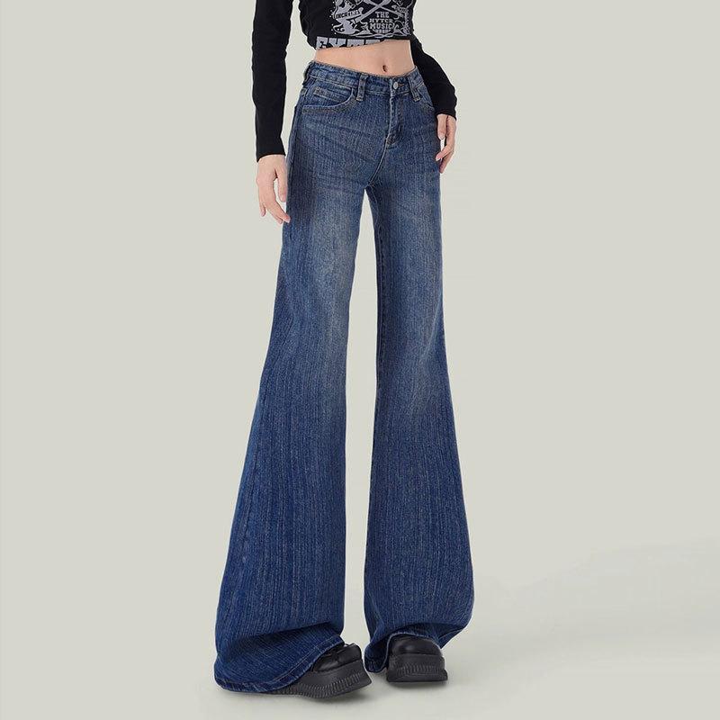 Small jeans women's winter large size wide-leg pants low waist and thin loose versatile micro-flared pants long pants
