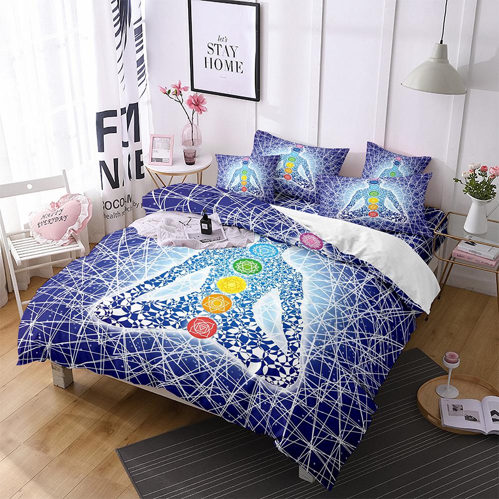 

Yoga Duvet Cover King Queen Chakra Meditation Bedding Set Blue Mandala Boho Hippie Style With Chakra Art microfiberQuilt Cover 135x200cm