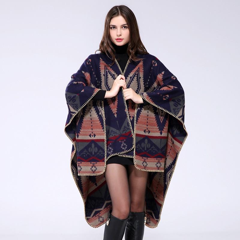 Geometric Rhombus Fashion Extra Long Thick Imitation Cashmere Ethnic Travel Shawl Cape