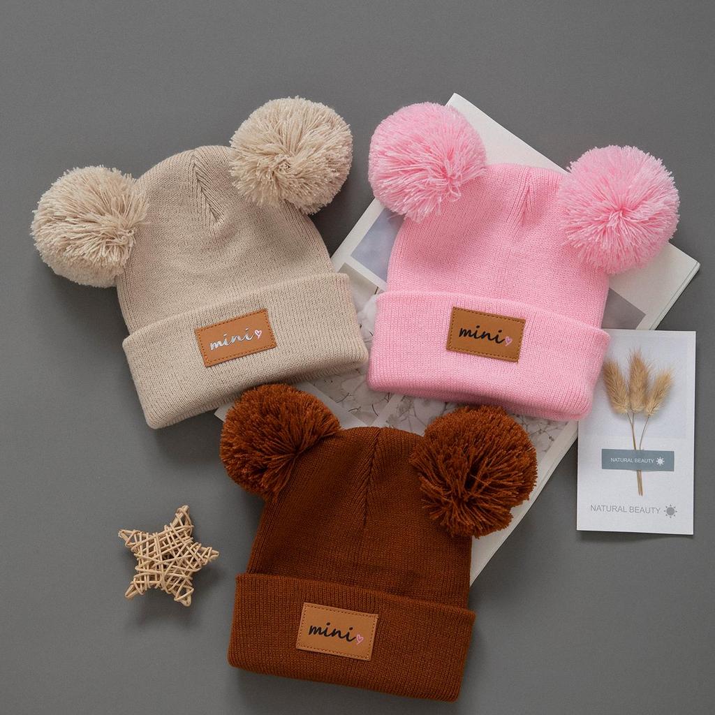 3pcs Kids Knitted Bonnet Bebe Newborn Baby Hat Pompom Cute Winter Hat for Boys Girls Children Warm Beanie Cap 0-3Y