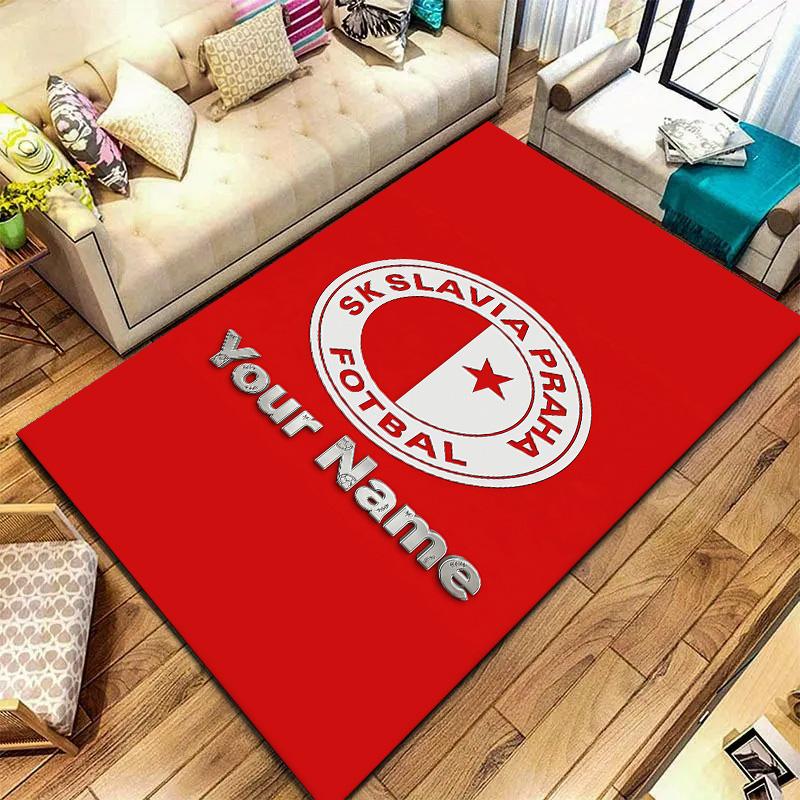 Tappeto Personalizzato con Nome Sk Prague Slavia per Soggiorno Camera da Letto Casa Decorazione Divano, Tappetino Antiscivolo per Giochi Bambini